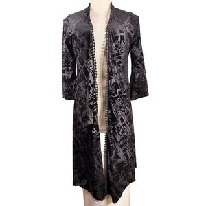 Mauve Size L Black Floral Burnout Velvet Kimono Cardigan Open Front Boho Duster